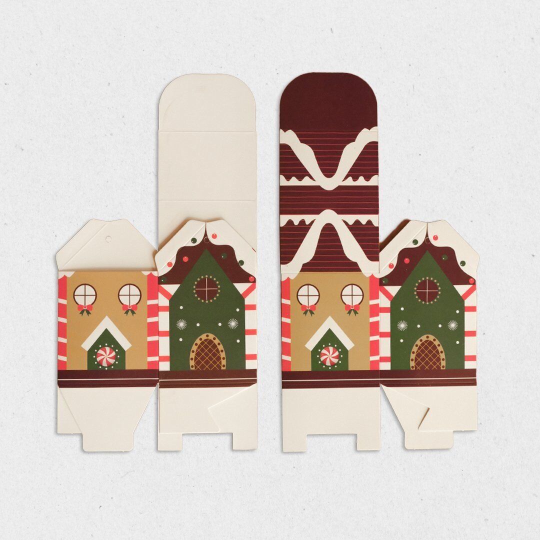 12 Li Yılbaşı Ev Tasarımlı Karlı Kahve Çatılı Kutu Çanta