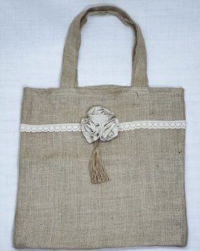 Büyük boy çiçekli kanaviçe kumaş çanta (45*46*14cm)