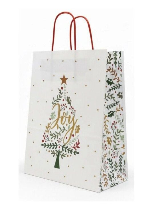 25 Li 25x31 cm Büküm saplı Yılbaşı Ağaçlı Kağıt Çanta-Poşet