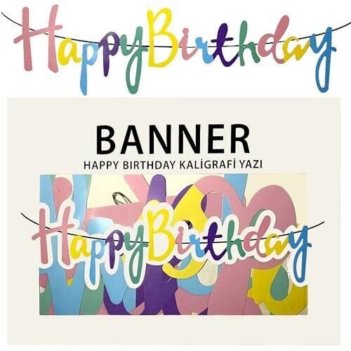 El yazılı banner  Happy Birthday MAVİ