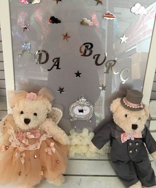 Süslü İkiz Bebek İçin Peluş Ayıcıklı  Çerçeveli Kapı Süsü