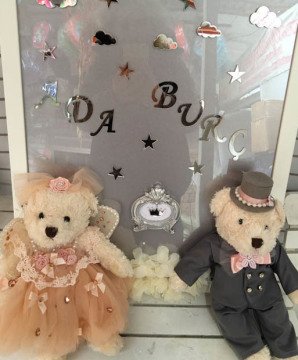 Süslü İkiz Bebek İçin Peluş Ayıcıklı  Çerçeveli Kapı Süsü