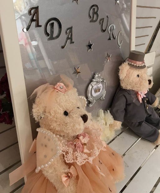 Süslü İkiz Bebek İçin Peluş Ayıcıklı  Çerçeveli Kapı Süsü