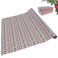 İtalyan Hediye Paketleme Kağıdı, Kar, Çam, Küre Desenli Ambalaj Kağıdı, BEYAZ Zemin