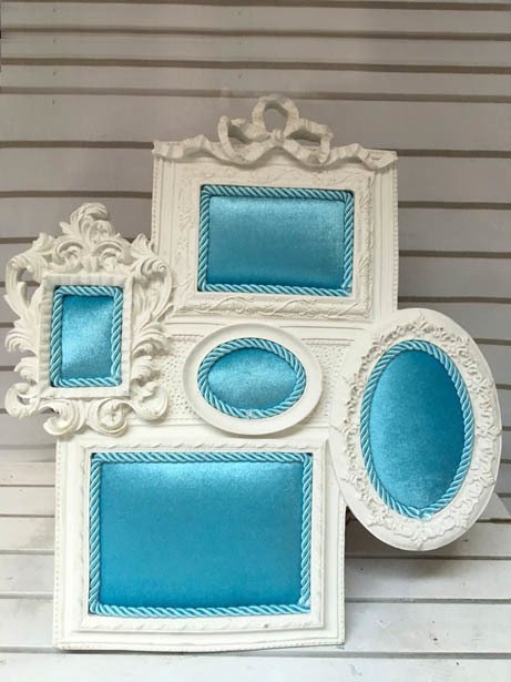 Bebek Odası ; 5 Li  Polyester Kumaş Kaplı Kapı Süsü Çerçeve(Süslü)