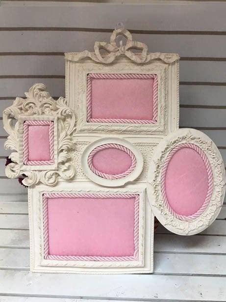 Bebek Odası ; 5 Li  Polyester Kumaş Kaplı Kapı Süsü Çerçeve(Süslü)