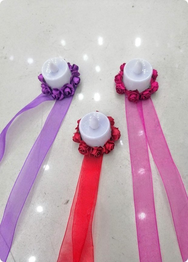10 adet Işıklı çiçekli el mumu FUSYA