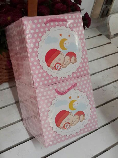 50 Li 11x11 Cm (Pembe,Mavi,Kraft) Körüklü Karton Çanta / Poşet