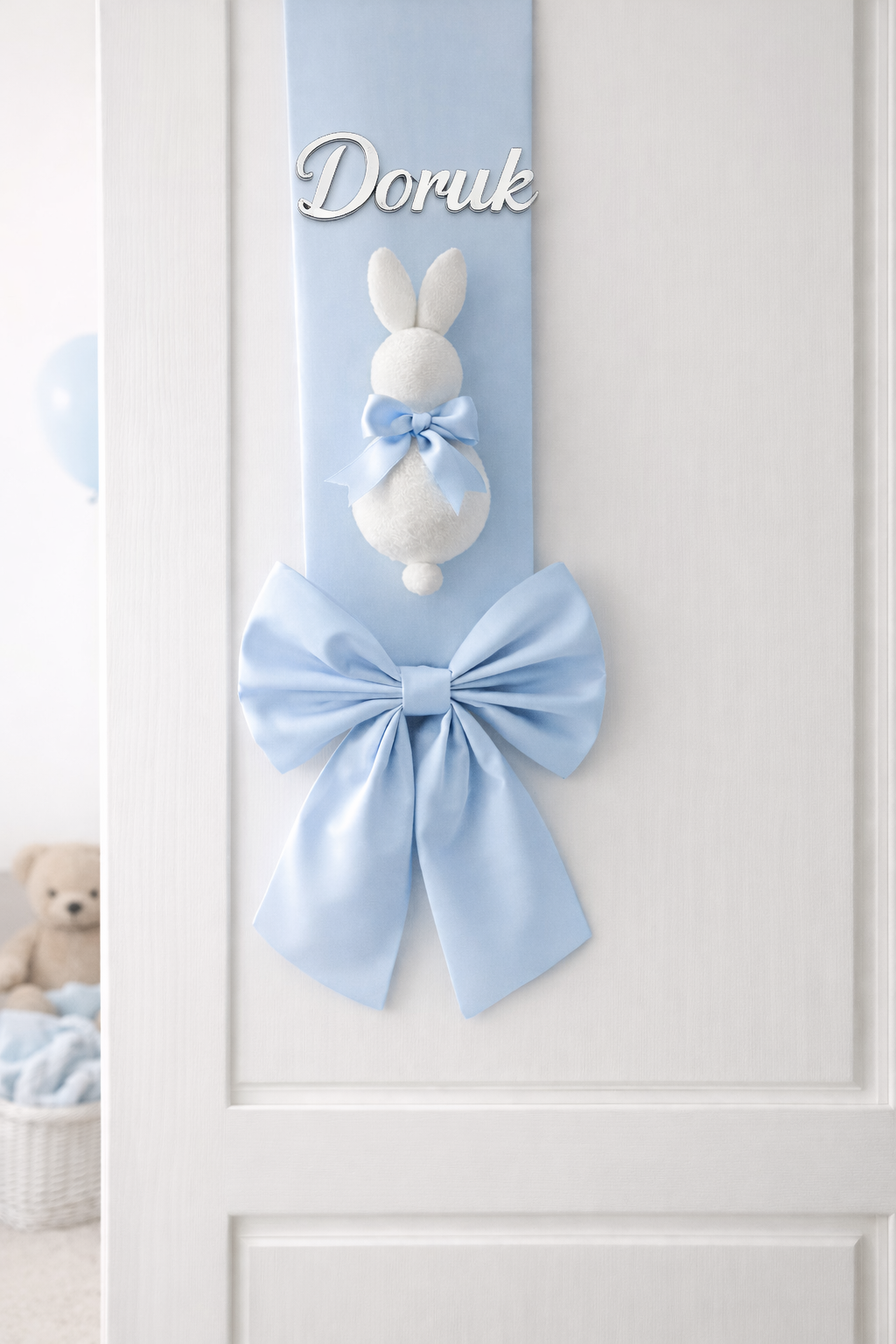 Çift taraflı tavşanlı hastane / oda kapı süsü fiyonku