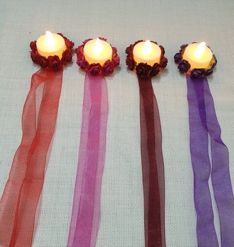 10 adet Işıklı çiçekli el mumu MOR