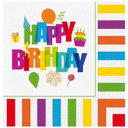Renkli Happy Birthday Peçete 20 Adet