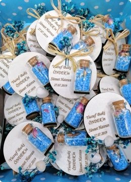 50 li Süslü Ahşap Şişeli magnet Mavi - 100 Adet / Paket