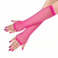 80’ler 90’lar Retro Neon Fuşya Şeker Pembesi File Parmaksız Eldiven 26 cm