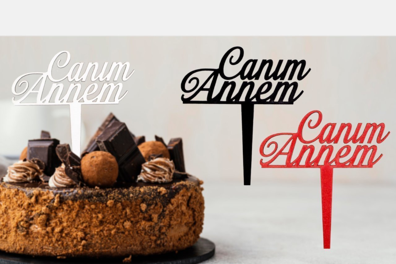 Canım Annem Ahşap Pasta Üzeri Çubuk BEYAZ