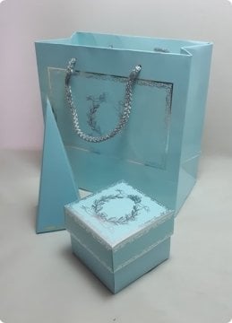 20 li 8x8x6 Cm Varak Baskılı Karton Mavi Bebek Kutu