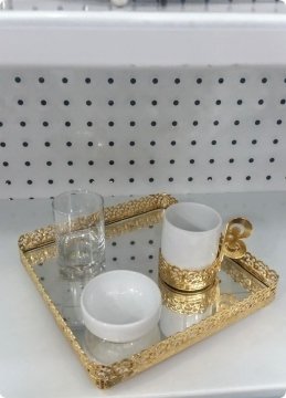 Kahve Tepsisi & Fincan Seti Metal Aynalı Kare