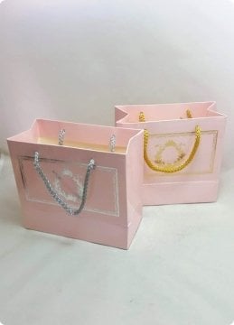 10 Lu (18x16 Cm) Körüklü,Baskılı, İpli, Kız Bebek Şekeri Karton Çanta, Poşet