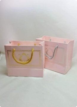 10 Lu (18x16 Cm) Körüklü,Baskılı, İpli, Kız Bebek Şekeri Karton Çanta, Poşet