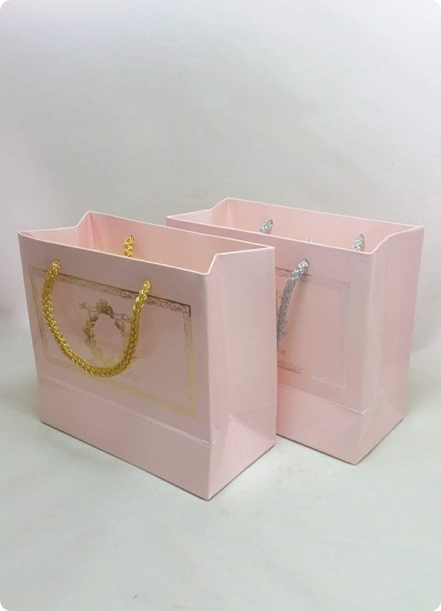 10 Lu (18x16 Cm) Körüklü,Baskılı, İpli, Kız Bebek Şekeri Karton Çanta, Poşet