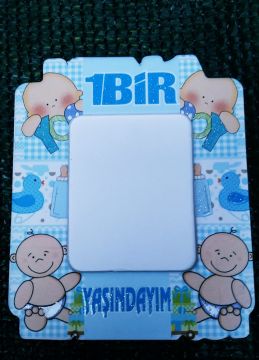 1 Yaşındayım magnet çerçeve Bebekli 1 yaşındayım Mavi 25 li