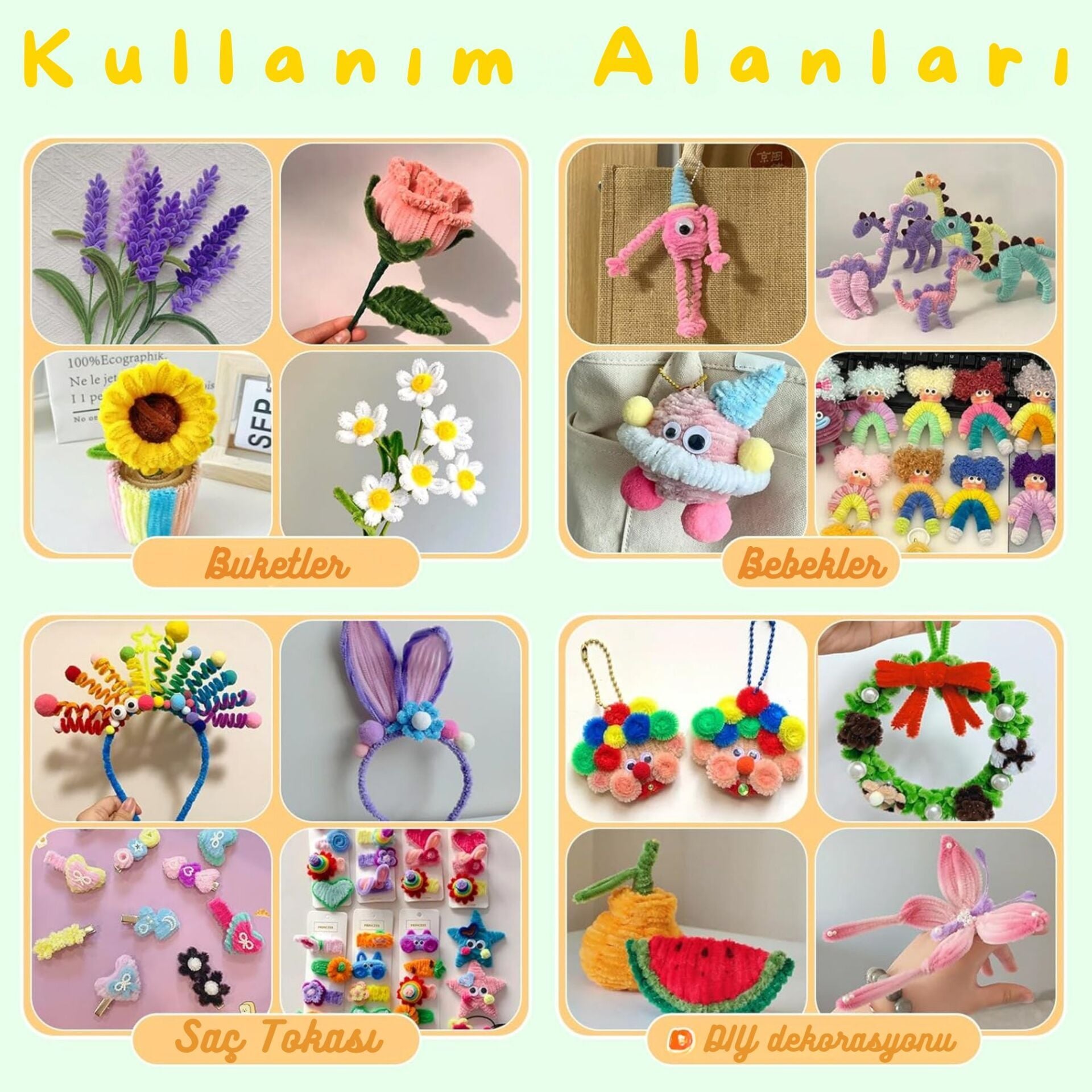 Şönil Tel,  – El İşi, DIY, Hobi ve Çiçek Yapım Teli, Turuncu, 100 Adet, 6 mm - 30 Cm