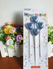 Çubuklu Metalize Kalp Mum Doğum Günü Mumu Mavi 4 Adet