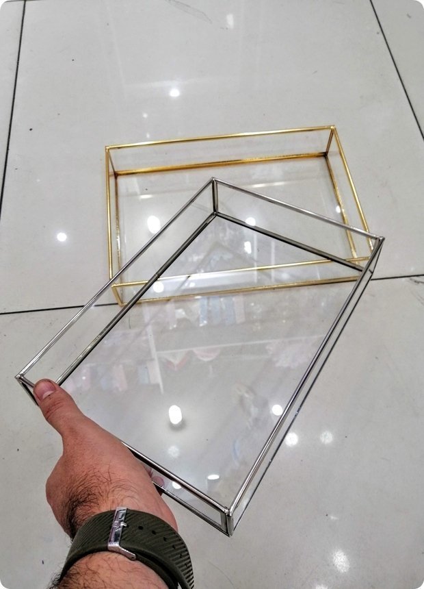 30X20 Cm Metal Kenarlı cam tepsi