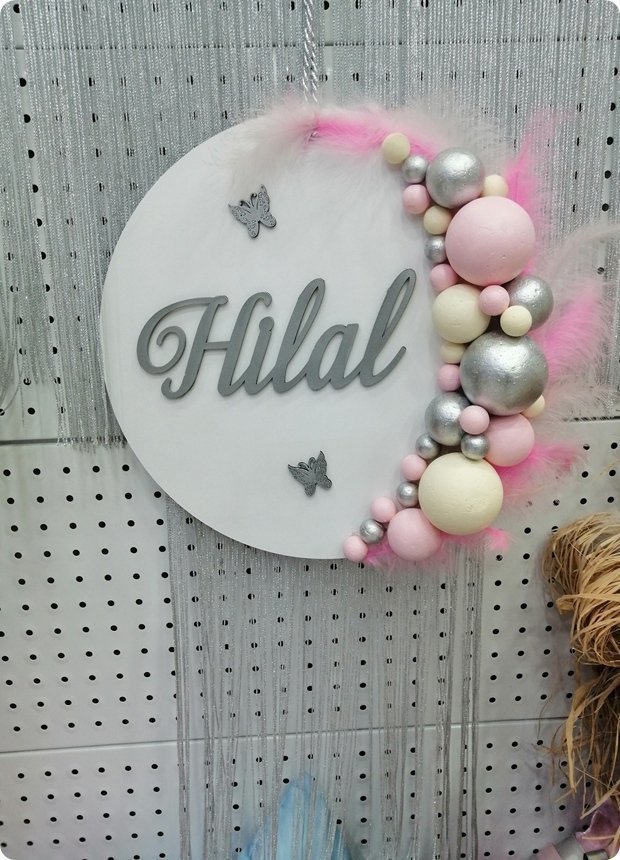 İsme Özel Renkli Balonlu Püsküllü Kapı Süsü PEMBE