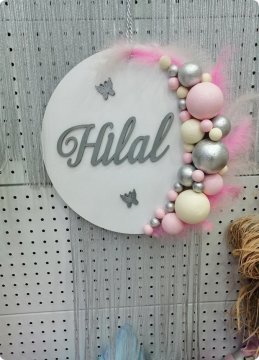 İsme Özel Renkli Balonlu Püsküllü Kapı Süsü PEMBE