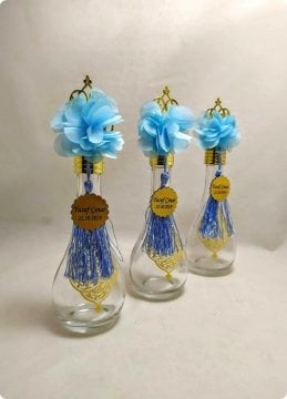 20 li Süslü Güneş Metalize Tepelikli Tuğra / Kilim Desenli İksir Cam Kolonya Şişesi