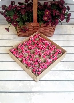 25 li jüt İpten Mini Fuşya Çiçek Küp Süslü Söz-Nişan Sekeri