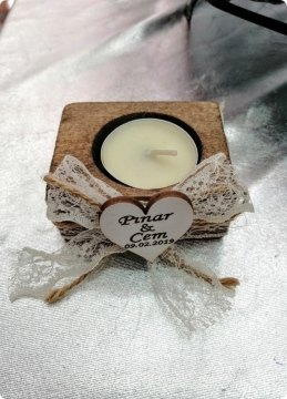 Süslü Ahşap dikdörtgen mumluk kına hediyelik 30 Adet / Paket
