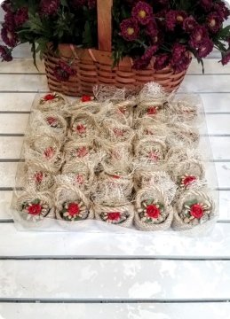 25 li jüt İpten Mini Kırmızı Çiçek Sepeti Süslü Söz-Nişan Sekeri