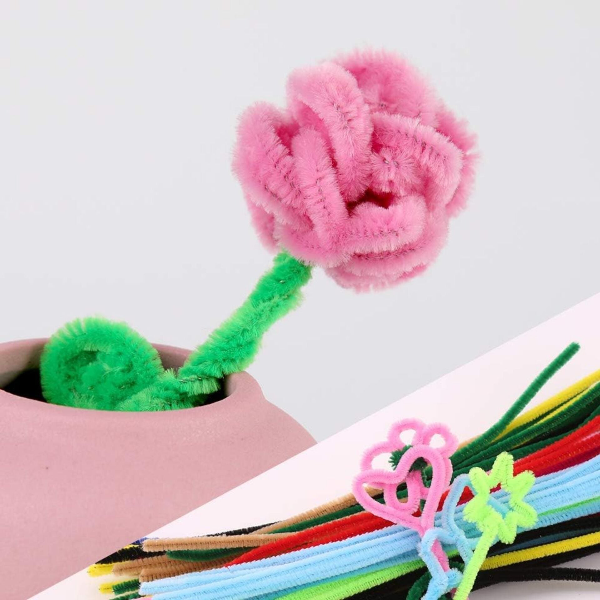 Şönil Tel, El İşi, DIY, Hobi ve Çiçek Yapım Teli, Pastel Pembe, 100 Adet, 6 mm - 30 Cm