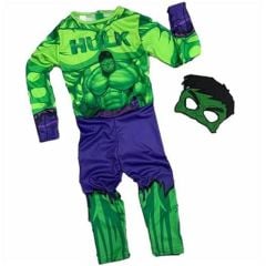 Yeşil Maskeli Baskılı Hulk Kostümü Çocuk Boy - Yeşil Dev Kostümü 11-12 Yaş