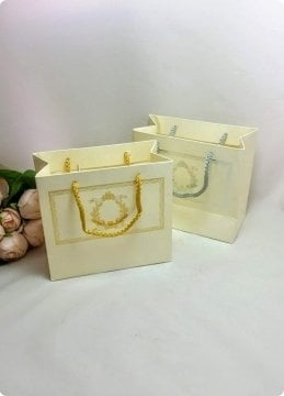 10 Lu (18x16 Cm) Körüklü,Baskılı, İpli, Karton Çanta, Poşet
