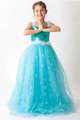Karlar Ülkesi Elsa Frozen Kostümü + Tacı + Asası + Saçı Full Set 7-9 Yaş