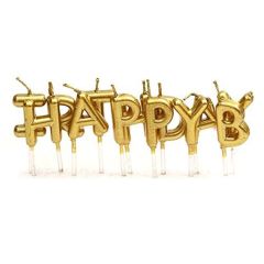 Gold Renk Happy Birthday Yazılabilen Parti Mumu