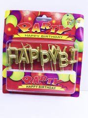 Gold Renk Happy Birthday Yazılabilen Parti Mumu
