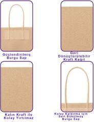 Kraft Şişe Poşeti – Hediye Kağıt Şişe Çantası –25 Adet– 17x38x7 Cm