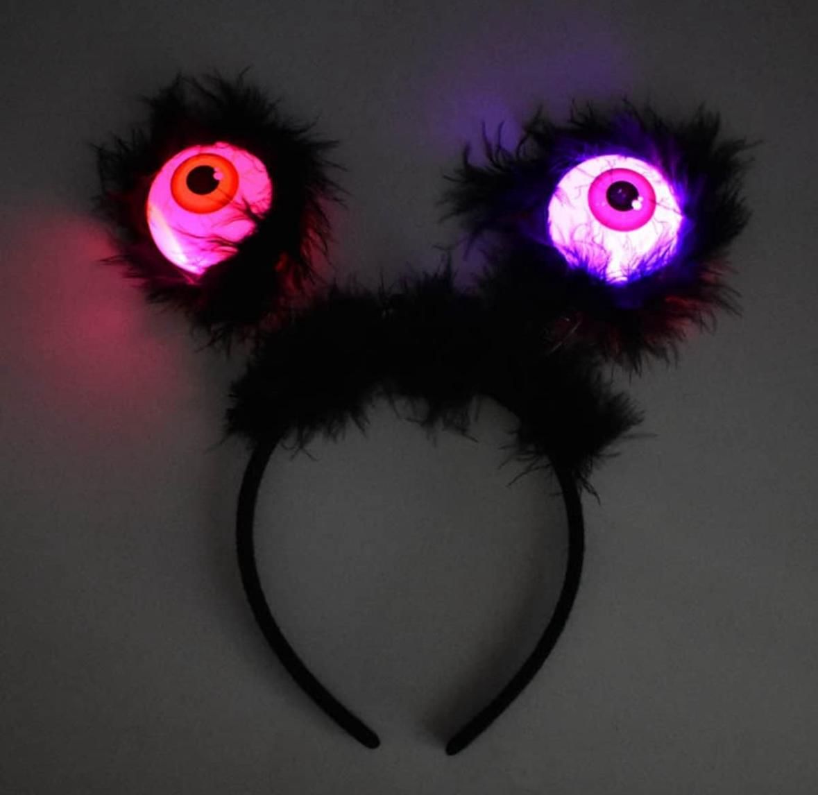 Cadılar Bayramı Halloween Led Işıklı Otriş Tüylü Yanar Söner Gözlü Parti Tacı