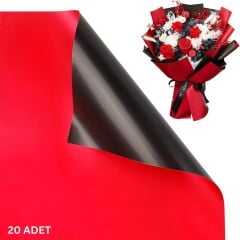Çiçek Ambalaj Kağıdı 20li, Çift Yüzlü Mat Şeffaf Hediye Buket Sargı Kağıdı, Kırmızı & Siyah, 58x58 Cm