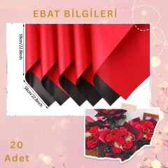 Çiçek Ambalaj Kağıdı 20li, Çift Yüzlü Mat Şeffaf Hediye Buket Sargı Kağıdı, Kırmızı & Siyah, 58x58 Cm