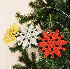 3 Lü Yılbaşı Ağaç Süsü Simli Kar Tanesi