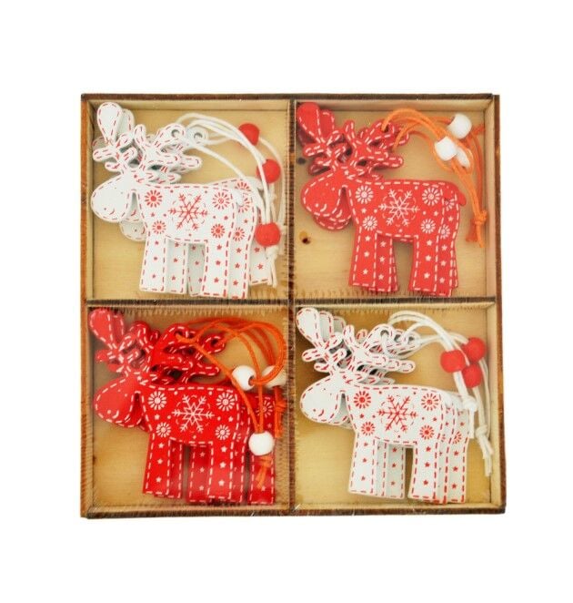 12 Parça Yılbaşı Ahşap Dekor Ağaç Süsleri