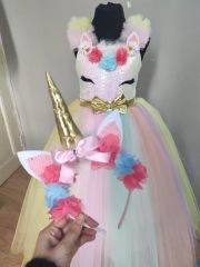 Unicorn Çocuk Kostümü - Unicorn Pony Kostümü ve Taç Seti 9-11 Yaş
