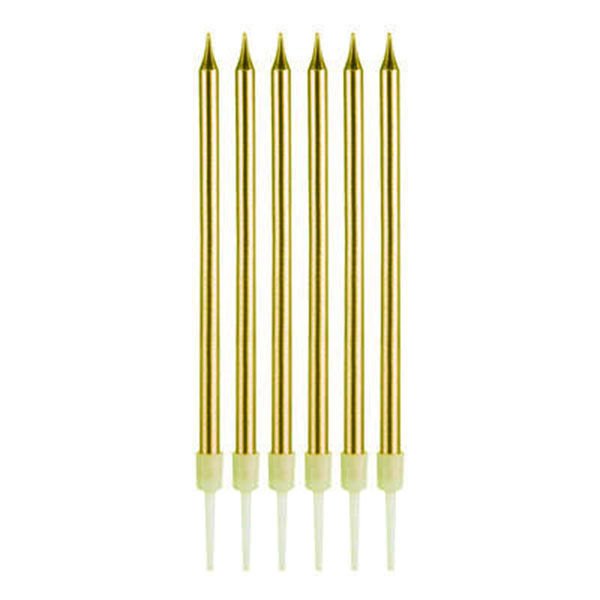 Uzun Altın Renk Gold Renk Pasta Parti Mumu 6 Adet 16 cm