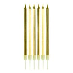 Uzun Altın Renk Gold Renk Pasta Parti Mumu 6 Adet 16 cm