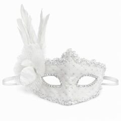 Beyaz Tüylü Venedik Lüks Balo Maskesi