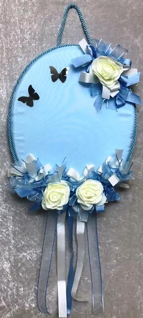 Oval Çiçekli Kelebekli Bebek Kapı Süsü / Takı yastığı KAPI SUSU MAVI
